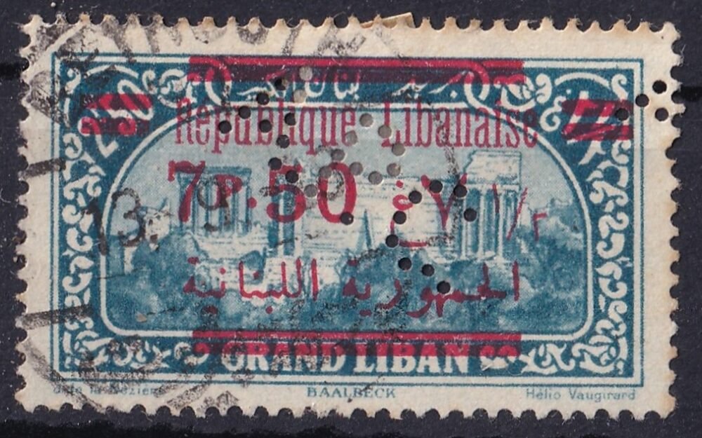 1928. Libanon, *A.P.C.* perfin bélyeg