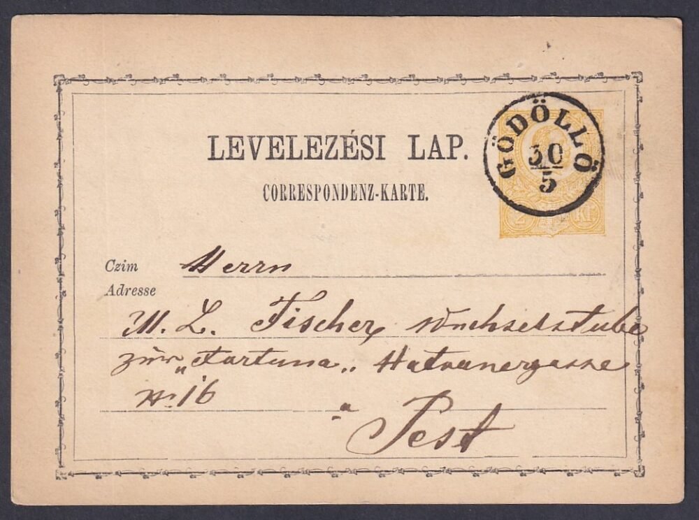 1871. Gödöllő, Pestre feladott Díjjegyes 2kr-os levelezőlap
