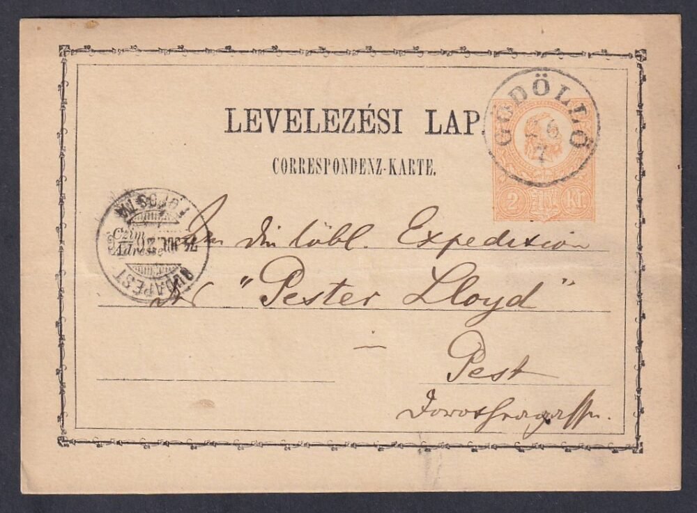 1871. Gödöllő, Pestre feladott Díjjegyes 2kr-os levelezőlap