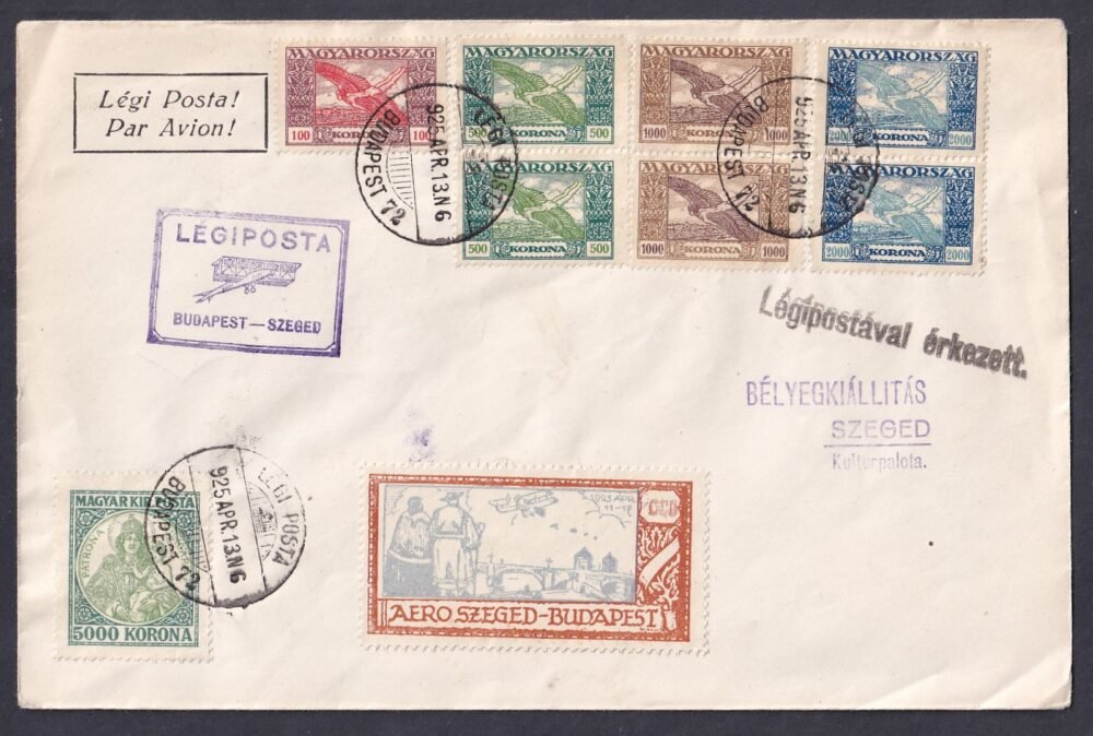 1925. Aero Szeged-Budapest légi járaton feladott levél Szegedre