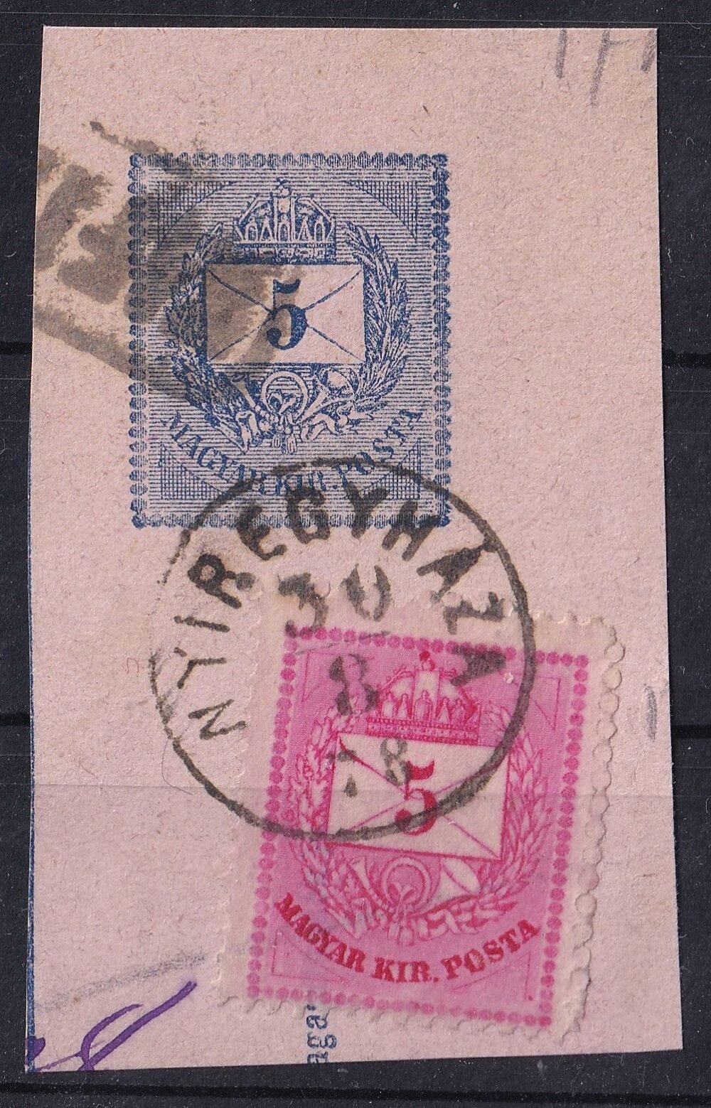 1874. 5 kr, teljes oldalon beragadt fogak, NYÍREGYHÁZA