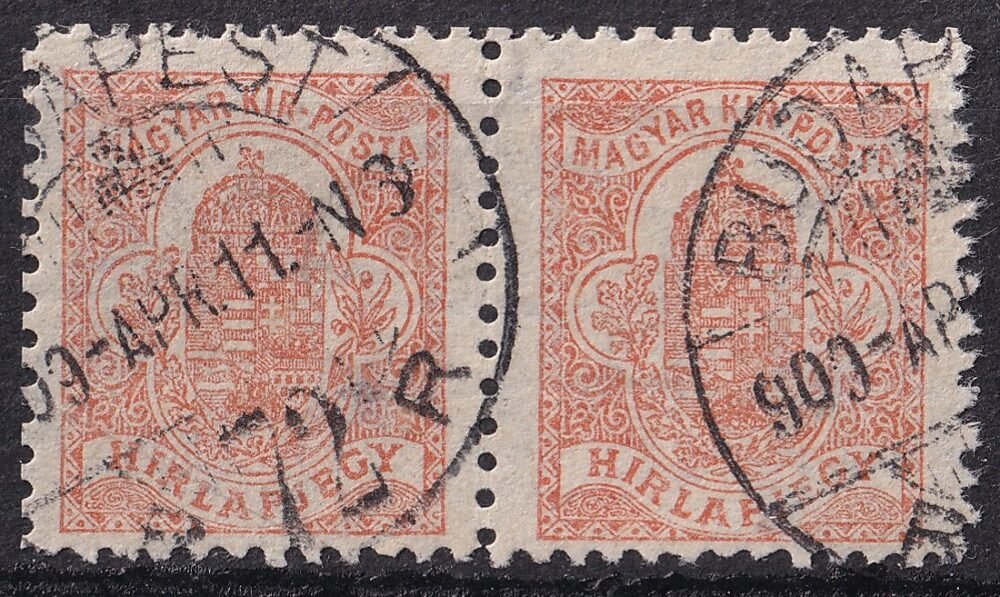 1908. Hírlapbélyeg használt pár magán fogazással, így nagyon ritka!