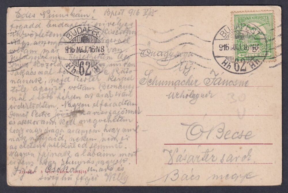 1916. Óbecsére feladott Parlamanetes képeslap