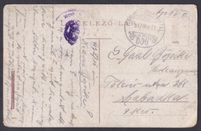1917. Táborista levelezőlapként Szabadkára feladott képeslap