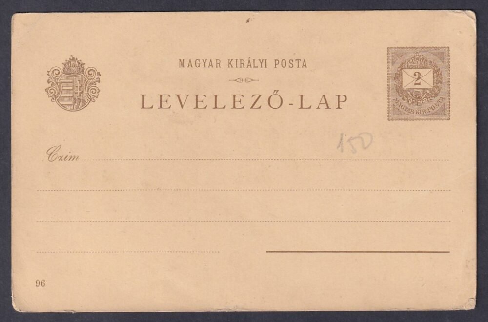 1896. használatlan – Millenniumi 2 kr díjjegyes képeslap / Hunyady János