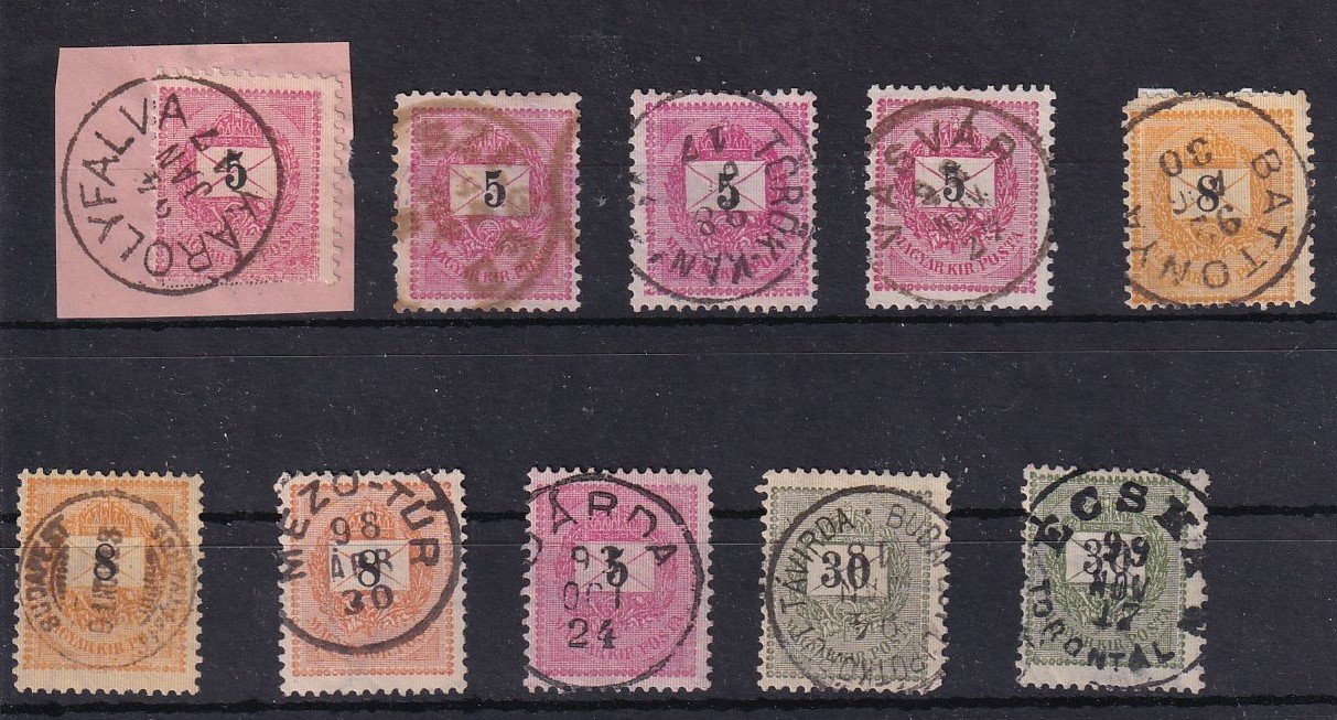 10 db egykörös bélyegzés krajcáros bélyegeken