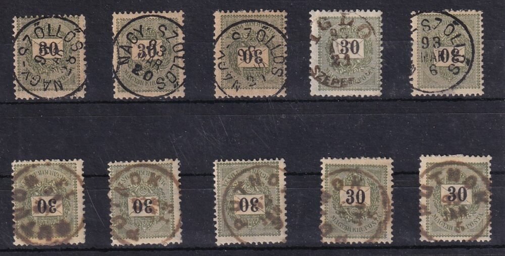 10 db egykörös bélyegzés krajcáros bélyegeken