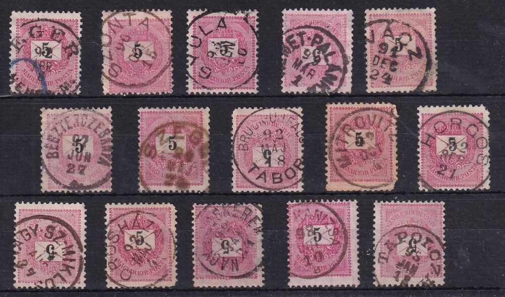 15 db egykörös bélyegzés krajcáros bélyegeken