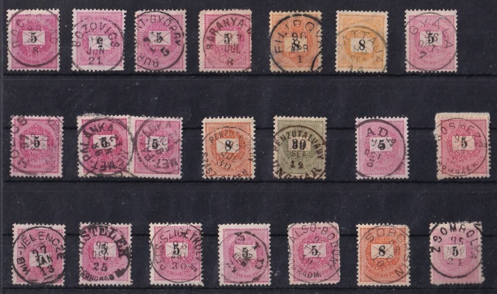 21 db egykörös bélyegzés krajcáros bélyegeken