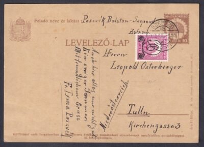 1932. Szepezd, Tulln (Ausztria)-ba feladott, kisegítőbélyeggel kiegészített levelezőlap