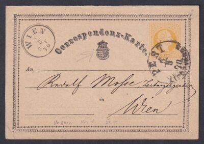 1870. Pest, Bécsbe feladott levelezőlap