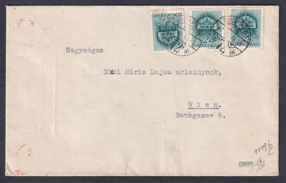 1940. Bécsbe feladott cenzúrázott nyomtatvány boríték