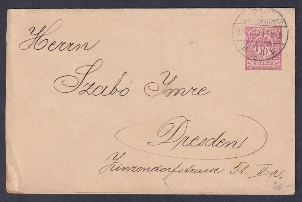1904. Budapest, Drezdába feladott díjjegyes boríték