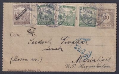 1920. Budapest, Márialigetre feladott Zárt Levelezőlap