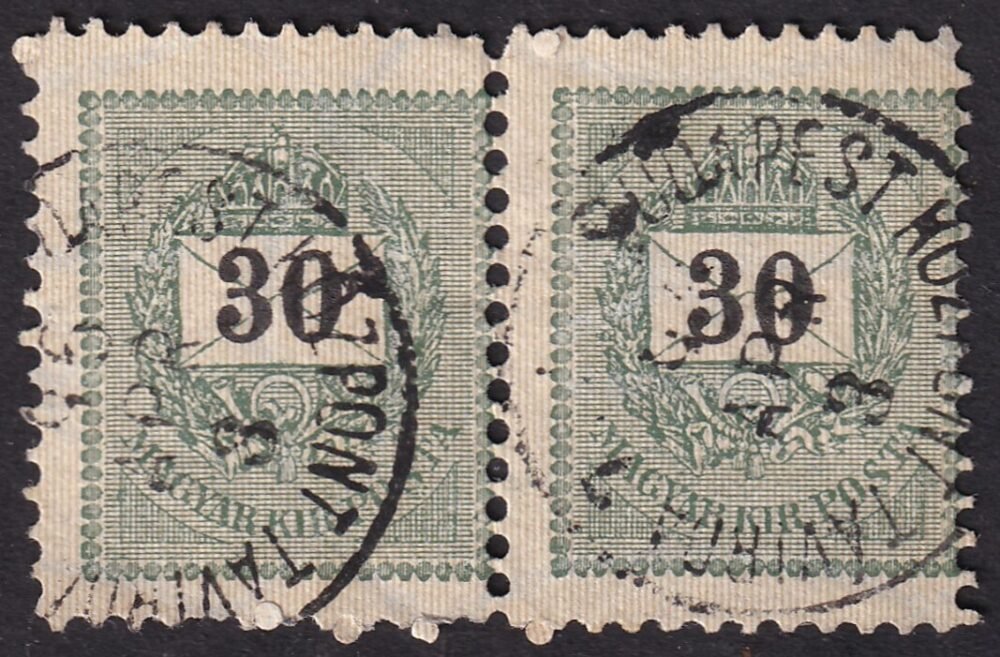 1889. 30kr pár /B/ ,agasra fogazott pár (27 mm) - BUDAPEST KÖZPONT TÁVIRDA