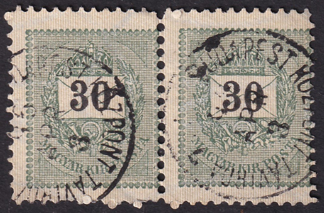 1889. 30kr pár /B/ ,agasra fogazott pár (27 mm) - BUDAPEST KÖZPONT TÁVIRDA