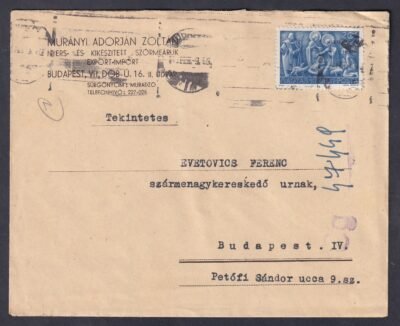 1944. Budapest, helyben feladott céges levél, Karácsony bélyeggel, teljes tartalommal!