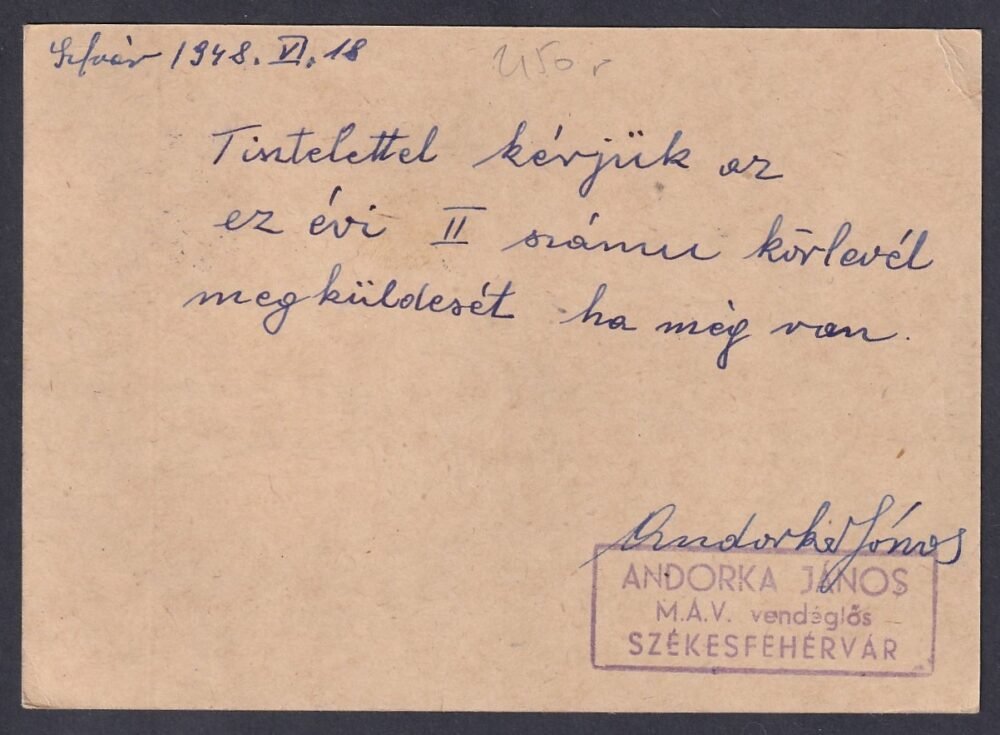1948. Székesfehérvár, Budapestre feladott levelezőlap - Image 2