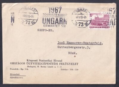 1967. Budapest, németnyelvű reklám bélyegzéssel Németországba (NSZK) feladott levél