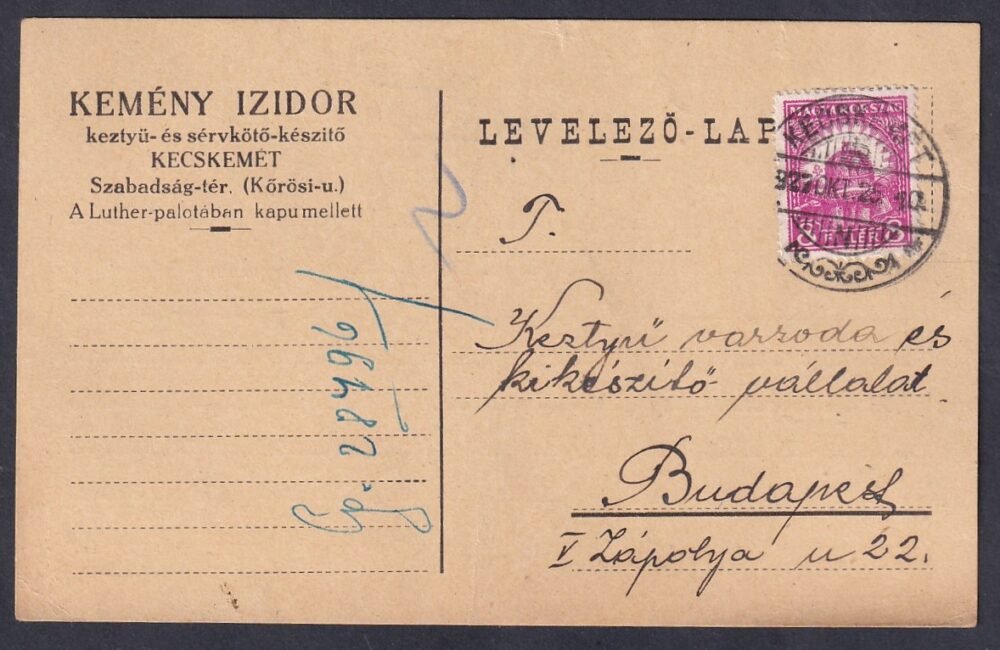1927. Kecskemét, Budapestre feladott levelezőlap