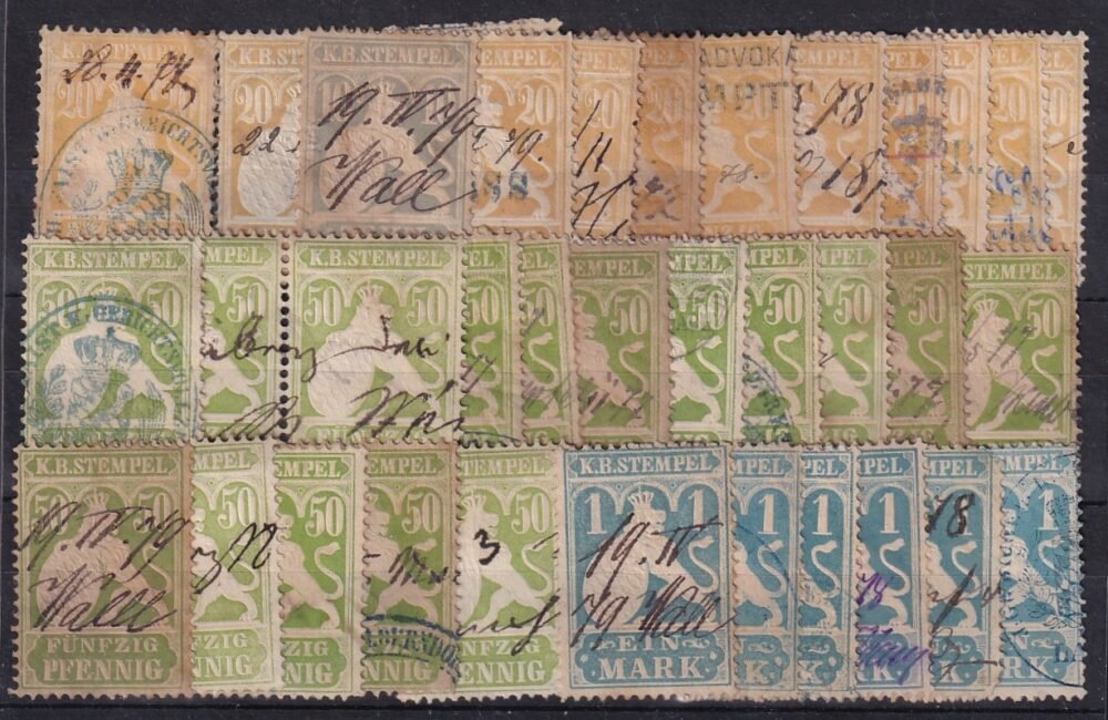 Bajorország tartalmas illeték bélyeg összeállítás több 1 Márka bordázatlan papíron és egyébb érdekességek - magyar katalógus értek
