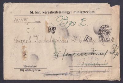 1931. M.kir. kereskedelemügyi minisztérium díjáltalányozott levele, többször tovább küldve