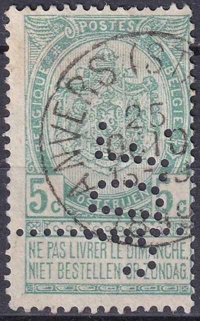 Belgium 1899. *J.D.F* perfin bélyeg