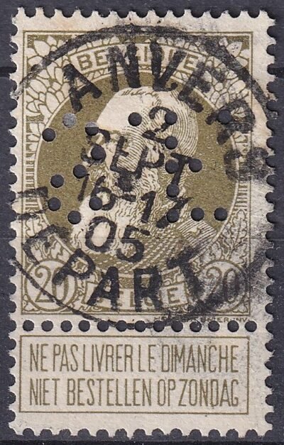 Belgium, *S.F.* perfin bélyeg