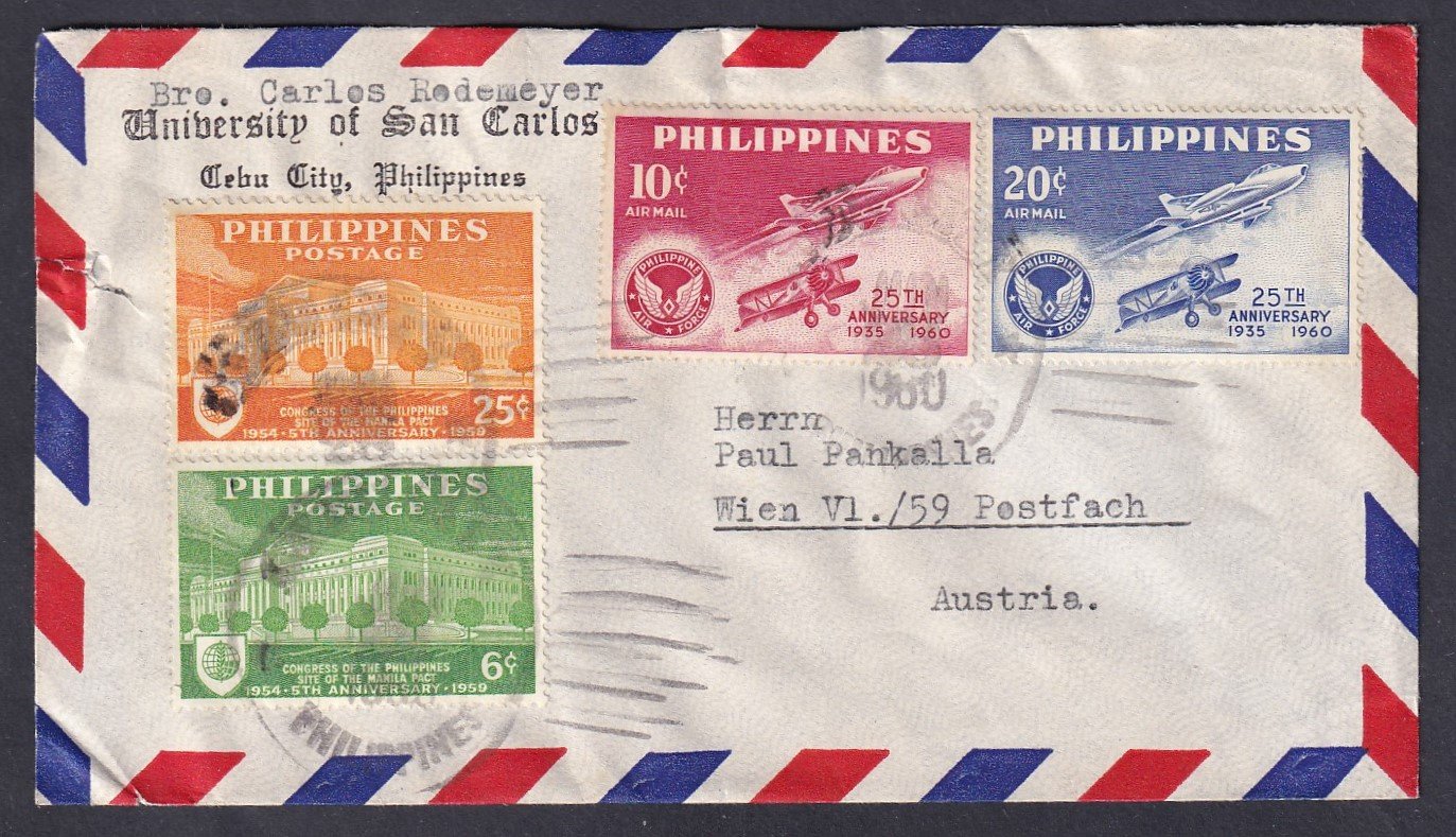 1960. Fülöp szigetek, Ausztriába feladott légiposta levél