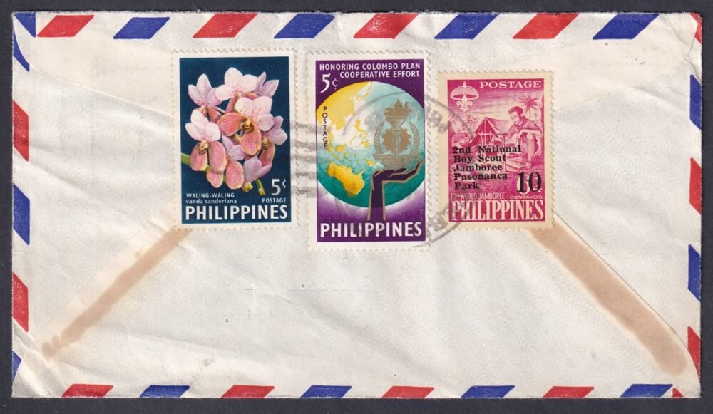 196?. Fülöp szigetek, Ausztriába feladott ajánlott-légiposta levél -vágott orhidea bélyegekkel