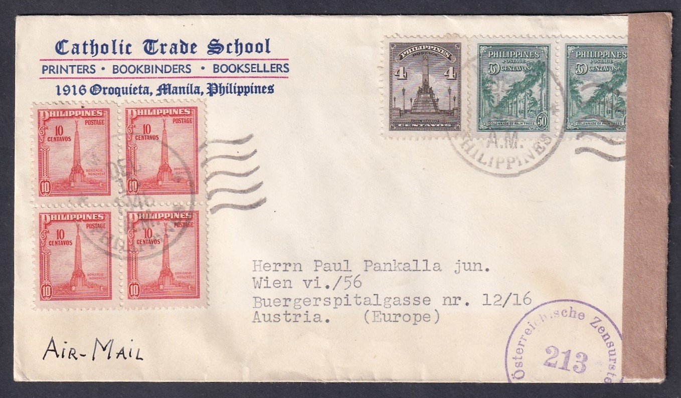 1948. Fülöp szigetek, Ausztriába feladott légiposta levél