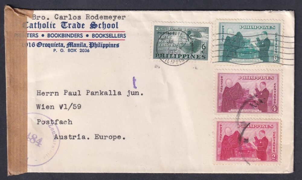 190. Fülöp szigetek, Ausztriába feladott cenzúrázott-légiposta levél