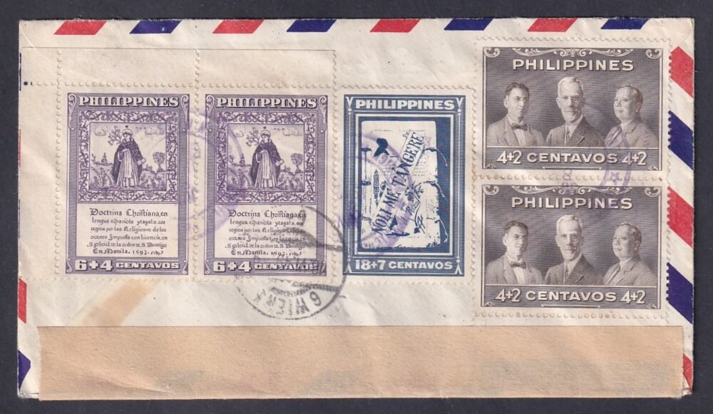 1949. Fülöp szigetek, Ausztriába feladott cenzúrűzott-légiposta levél