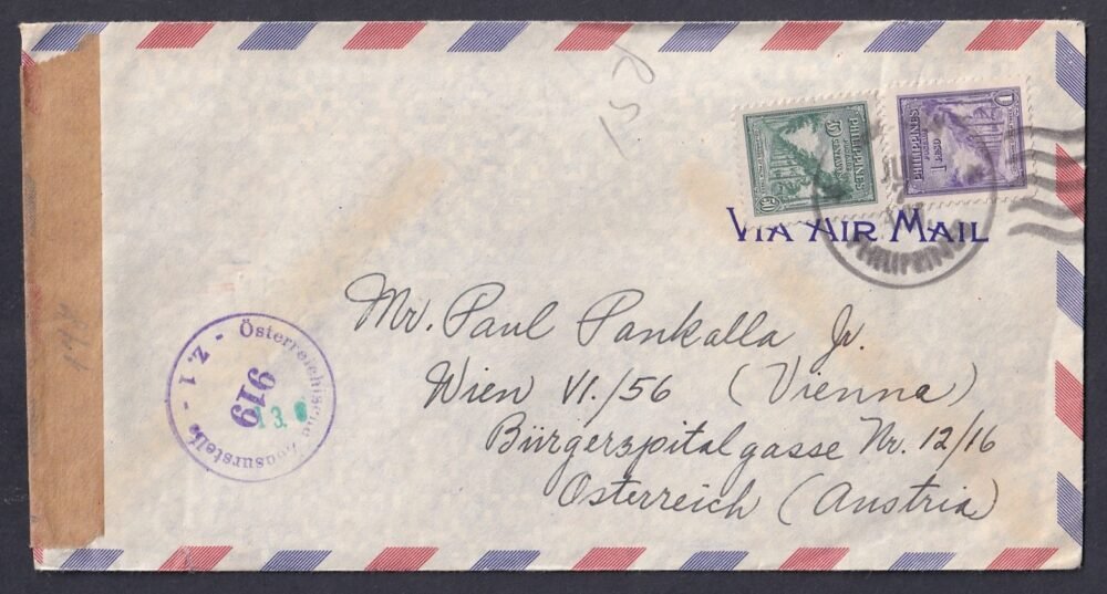 1951. Fülöp-szigetek, Ausztriába feladott cenzúrázott levél