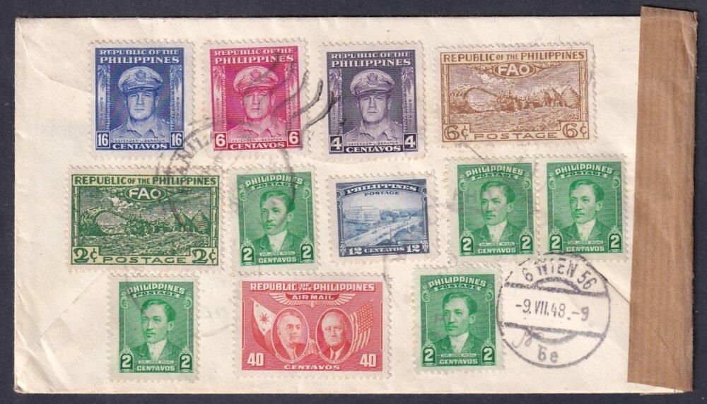 1948. Fülöp szigetek, Ausztriába feladott cenzúrázott-légiposta levél