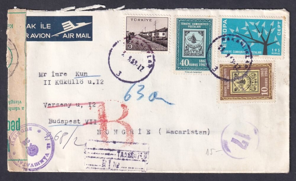 1963. Törökország, Magyarorszgára feladott legiposta levél - vámkezeléssel