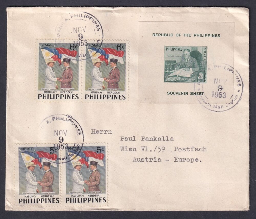 1953. Fülöp szigetek, Ausztriába feladott légiposta levél