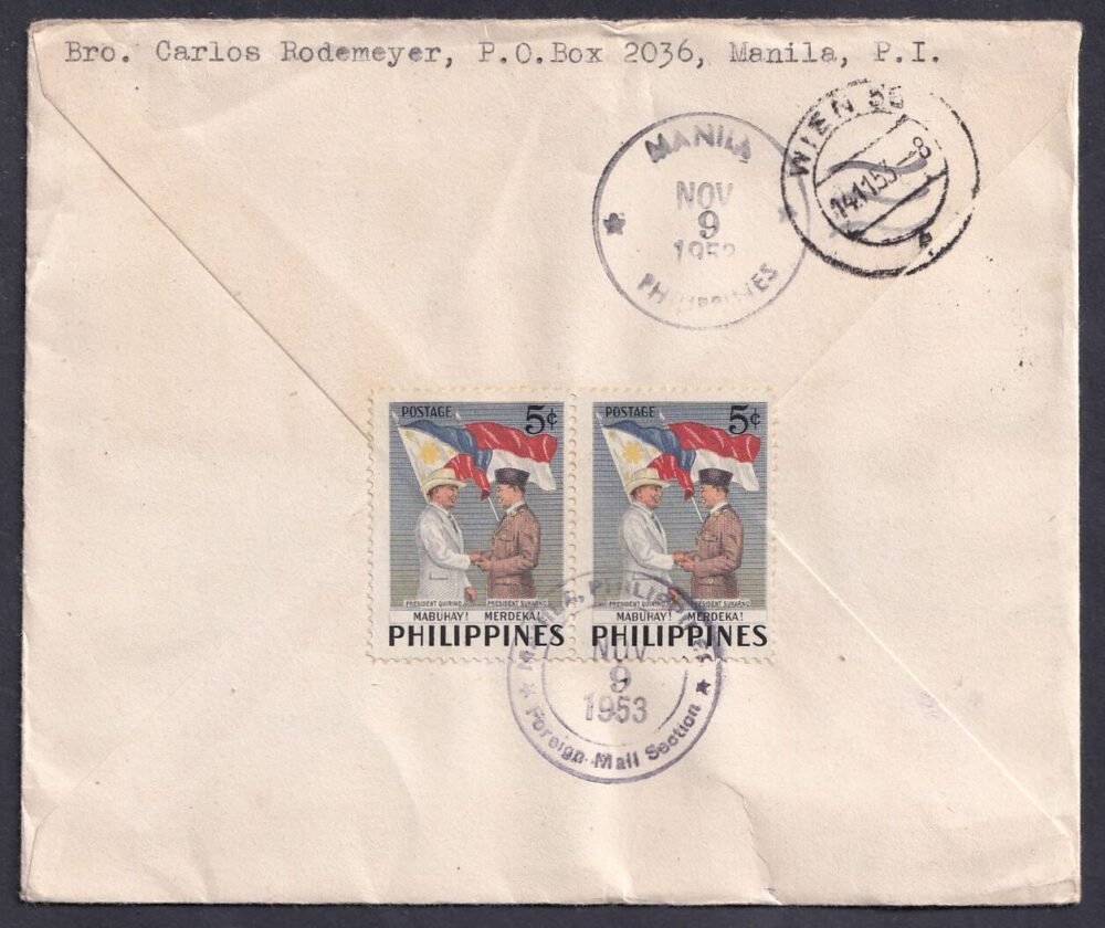 1953. Fülöp szigetek, Ausztriába feladott légiposta levél