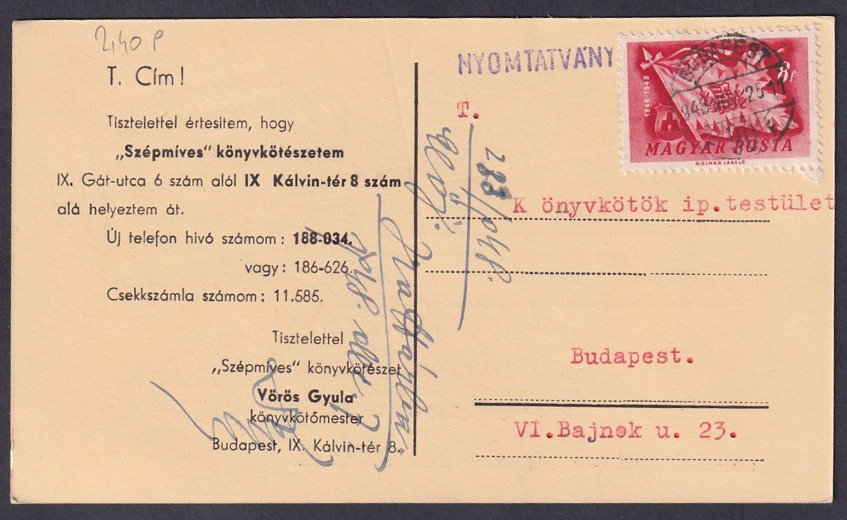 1948. Budapest, helyi nyomtatvány