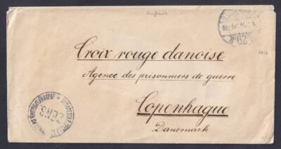 1917. Budapest/62 (kék) bélyegzéssel, Dán Vöröskereszt Hadifoglyok ügynöksége Koppenhága-ba feladott cenzúrázott levél