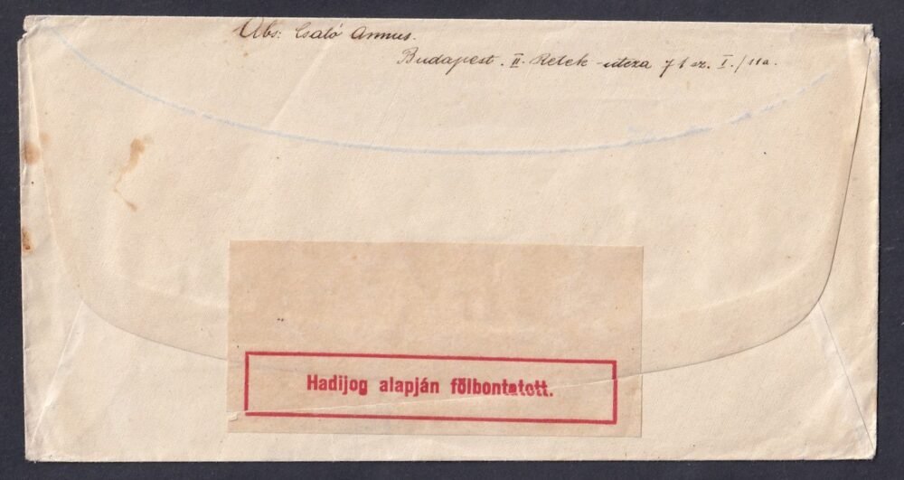 1917. Budapest/62 (kék) bélyegzéssel, Dán Vöröskereszt Hadifoglyok ügynöksége Koppenhága-ba feladott cenzúrázott levél