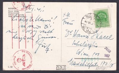 1941. Budapest, Bécsbe feladott cenzúrázott képelap - Budapest/Dunai látkép