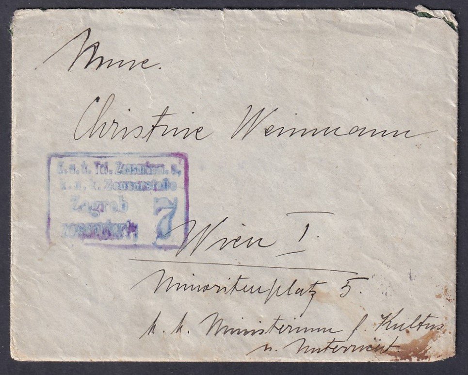 1916. Zábrab, Bécsbe feladott cenzúrázott néme bélyegzővel történt érvénytelenítéssel feladott levél - terjedelmes tartalommal