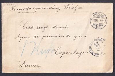 1917. Budapest, Dán Vöröskereszt Hadifoglyok ügynöksége Koppenhága-ba feladott cenzúrázott levél