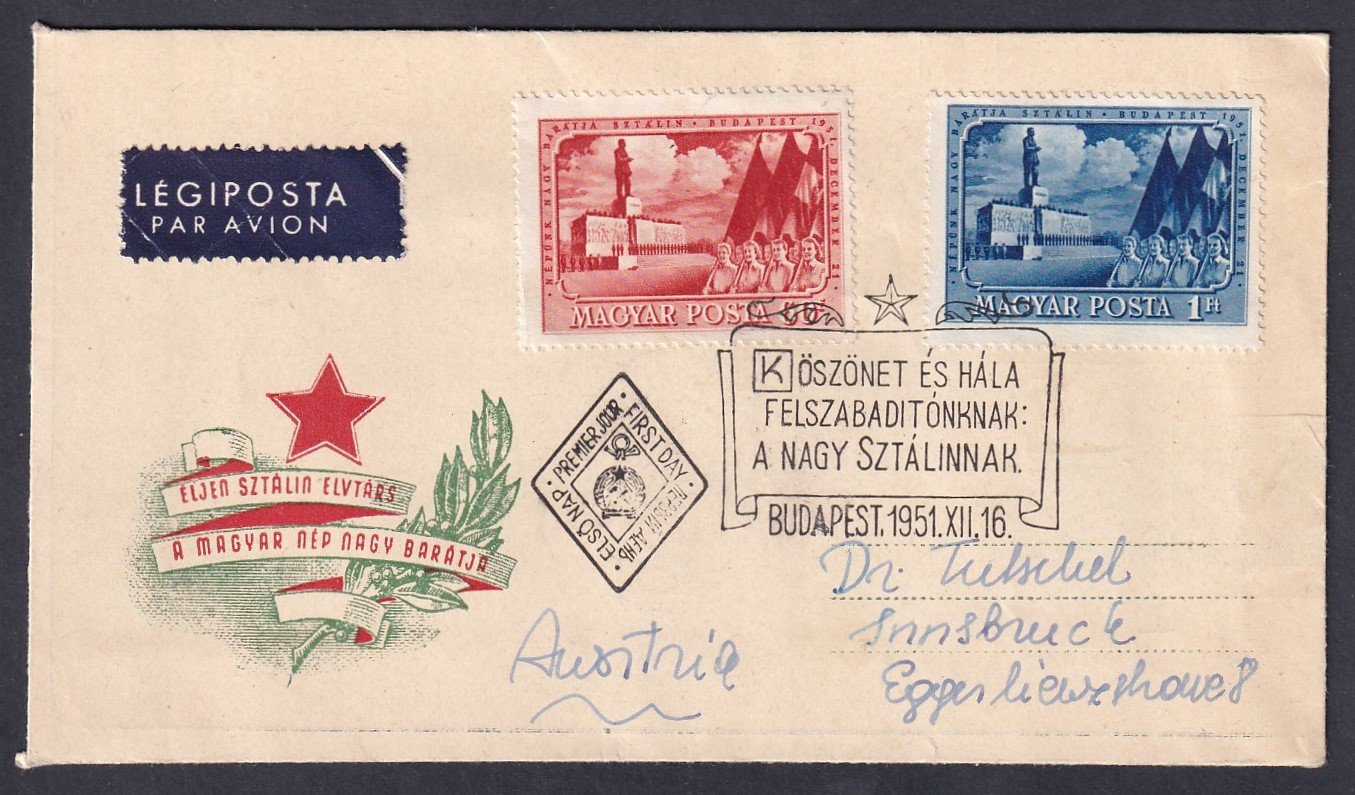 1951. J. V. Szálin pár FDC, Innsbruckba feladott lwvélen