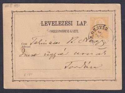 1873. Kolozsvár 2 kr levelezőlap