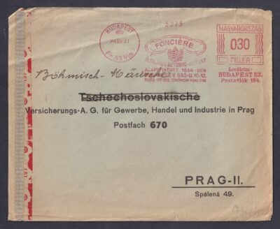 1944. Prágába feladott cenzúrázott levél, reklám bélyegzéssel