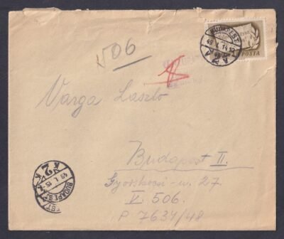 1949. Budapest helyi cenzúrázott levél