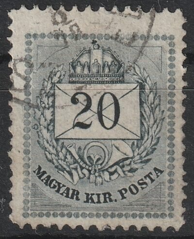 1874. Színesszámú 20 kr, alsó ernyős lemezjavítással