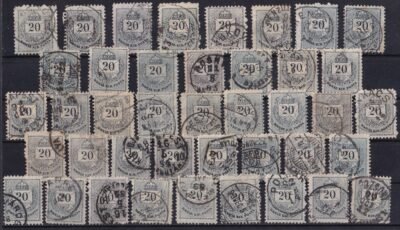 1881. Színesszámú 20 krajcárosok összeállítása, sok változattal